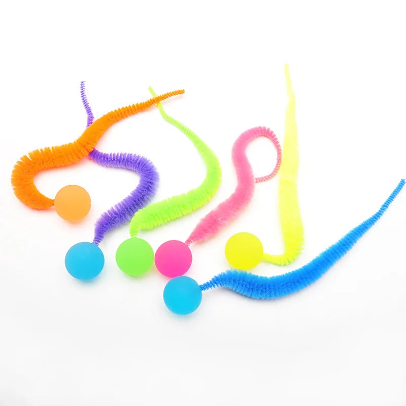 Fluorescence Color Interactive Cat Ball Toy With Wiggly Worm Tail