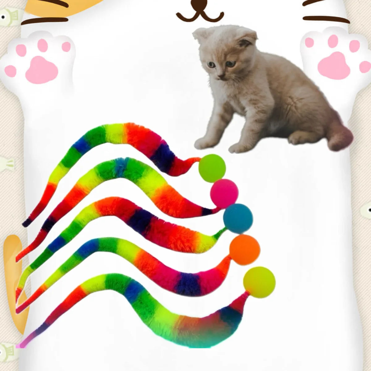 rainbow Color Interactive Cat Ball Toy With Wiggly Worm Tail