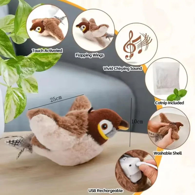 Interactive Chirping Bird Plush Toy for Cats and Dogs