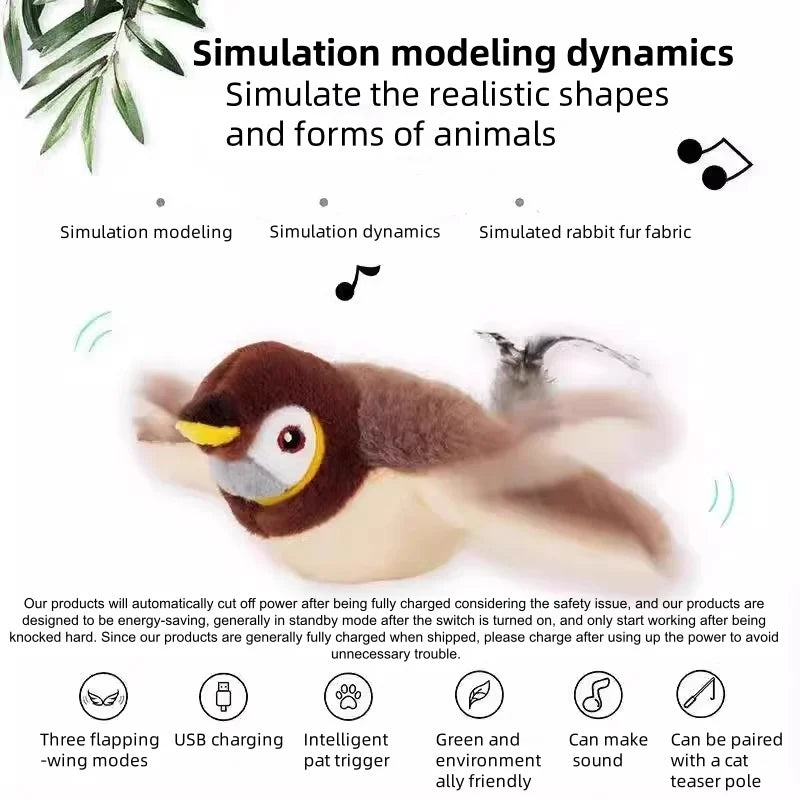 Interactive Chirping Bird Plush Toy for Cats and Dogs